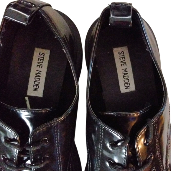 Steve Madden Malene Chunky Black Patent Leather Lug Sole Oxford Size 10M - Picture 4 of 13